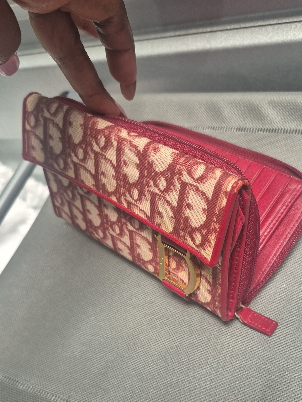 Christian Dior Red  Fold-Over, Zippered & Chain Wallet
